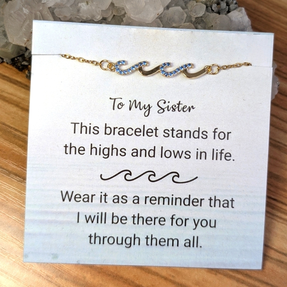 18k gold cubic Zirconia Sister Bracelet gift set yellow blue rhinestone brass
